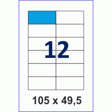 Этикетка в листах А4, 12 шт на листе, размер 105х49,5, упаковка 100 листов, прямые углы