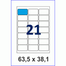 Этикетка в листах А4, 21 шт на листе, размер 63,5х38,1, упаковка 100 листов, закругленные углы