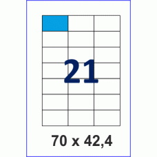 Этикетка в листах А4, 21 шт на листе, размер 70х42,4, упаковка 100 листов, прямые углы