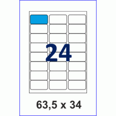 Этикетка в листах А4, 24 шт на листе, размер 63,5х34, упаковка 100 листов, закругленные углы