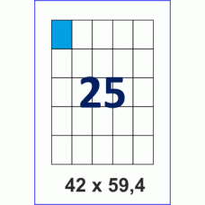 Этикетка в листах А4, 25 шт на листе, размер 42х59,4, упаковка 100 листов, прямые углы