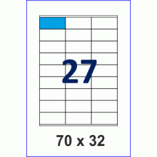 Этикетка в листах А4, 27 шт на листе, размер 70х32, упаковка 100 листов, прямые углы