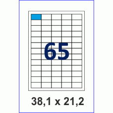 Этикетка в листах А4, 65 шт на листе, размер 38,1х21,2, упаковка 100 листов, прямые углы