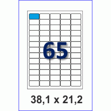 Этикетка в листах А4, 65 шт на листе, размер 38,1х21,2, упаковка 100 листов, закругленные углы
