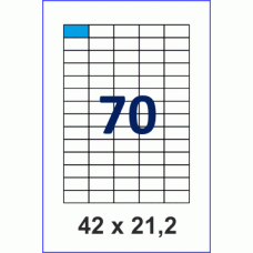 Этикетка в листах А4, 70 шт на листе, размер 42х21,2, упаковка 100 листов, закругленные углы
